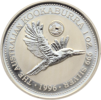 Preview: Australien 1 Dollar 1996 Kookaburra - 1 Unze Feinsilber - Privymark "Great Britan"